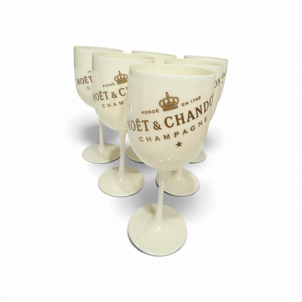 6 Vintage Moet & Chandon Ice Imperial Cream & Gold Acrylic Champagne Goblets - Picture 16 of 17